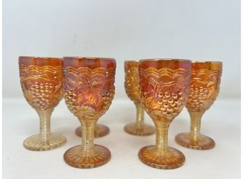 Imperial Marigold Carnival Glass Cordial Glasses (6)