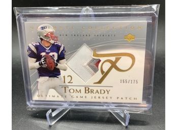 2003 Ultimate Collection Tom Brady Game Used Triple Color Patch Relic Serial Numbered Out Of 175