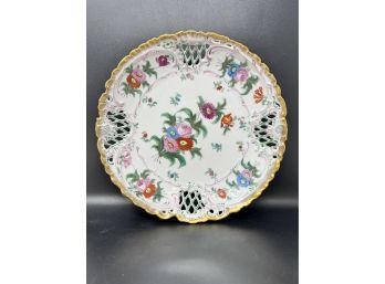 Beautiful Hand Painted Reticulated Rim Porcelain Plate