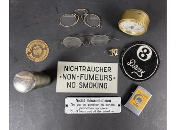 Vintage Collectibles Lot Including Porcelain Signs, Antique Eyewear And More!