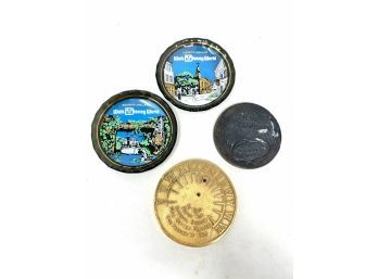 Collection Of Desktop Trinkets Including Brass Paperweight And Disney Souvenir Plates