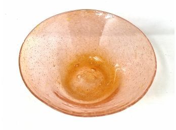 Beautiful Hand Blown Glass Bowl In Peach With Yellow Hues