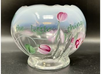Fenton Hand Painted Opalescent Rose Bowl - Signed