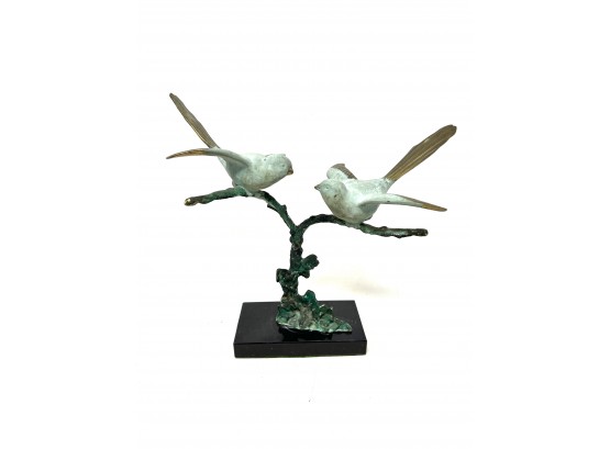 Stunning Verdi Brass Birds On Marble Base Statue