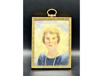 Stunning Signed Celluloid Miniature Portrait - Brass Frame