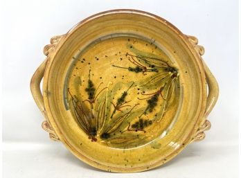 Signed Pottery Casserole With Mustard And Herb Motif
