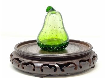 Vintage Glass Paperweight - Green Pear