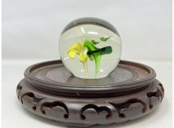 Vintage Glass Paperweight - Large - Flowers And Insects