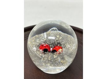 Vintage Glass Paperweight - Ladybugs