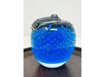 Vintage Glass Paperweight - Blue Apple