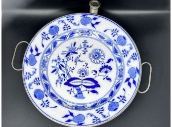Antique White Blue Porcelain Metal Warming Hot Water Plate