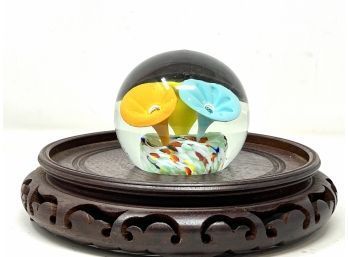 Vintage Glass Paperweight - Large Flowers