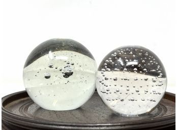 Pair Of Vintage Glass Paperweights - Bubbles