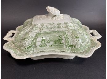 Beautiful Staffordshire Green Transfer Clyde Scenery Soup Tureen - Marked On Base Circa 1830s