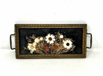 Vintage Dresser Tray With Dried Floral Arrangement