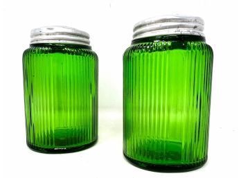 Large Vintage Green Glass Shakers
