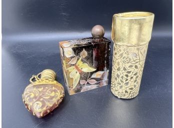 Lot Of Miniature Perfume Bottles Including House Of Hartford Perfume Antique Enameled Glass Heart