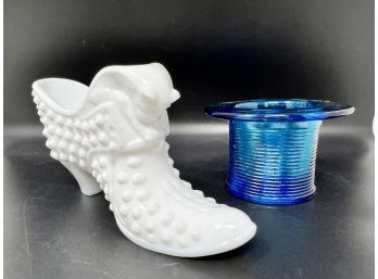 Vintage Fenton Milk Glass Shoe And Hat Toothpick Holder