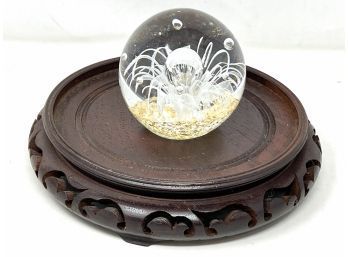 Vintage Glass Paperweight - Gold And White Burst