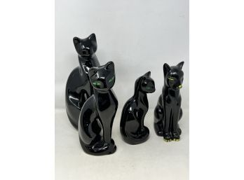 Collection Of Vintage Black Cat Figures Including Coin Bank Cat