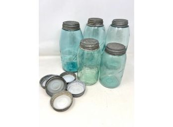 Collection Of Vintage Mason Canning Jars With Zinc Lids