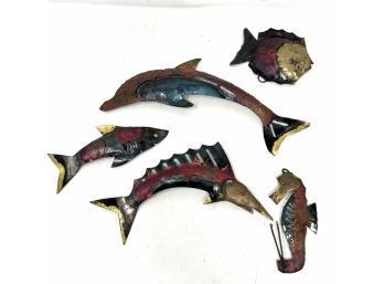Collection Of Metal Brutalist Fish Wall Plaques