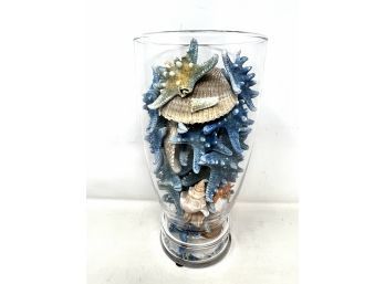 Large Vase Of Painted Shells And Starfish