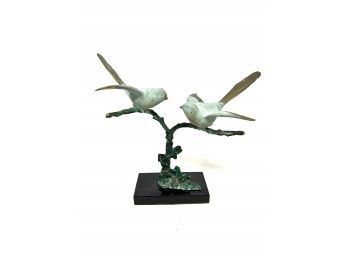 Stunning Verdi Brass Birds On Marble Base Statue