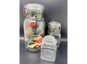 Collection Of Jars And Toy Soldier Figures