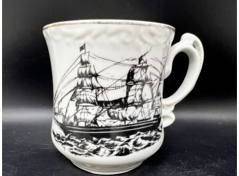 Vintage Mustache  Mug With Clipper Ship