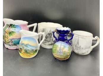 Collection Of Porcelain Souvenir Cups And Vessels