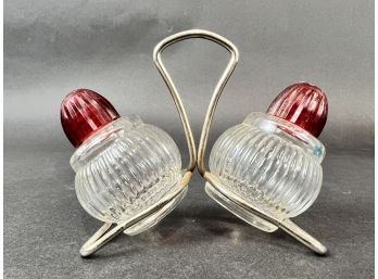Atomic Salt And Pepper Shakers In Stand
