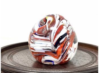 Vintage Glass Paperweight - Red Swirl