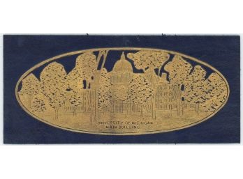1910s Leather 5.5'x3.5'University Of Michigan Main Building Tobacco Premium