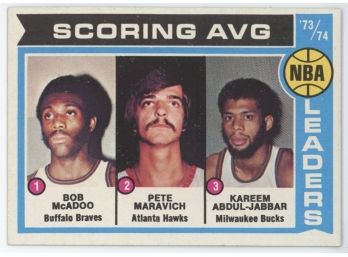 1974 Topps NBA Scoring Average Leaders W/ Kareem Abdul Jabbar, Pete Maravich And Bob McAdoo