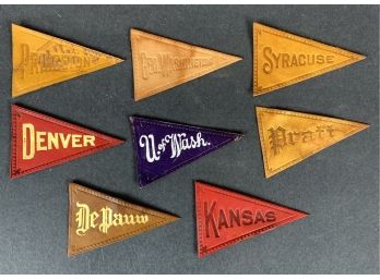 Lot Of (8) Early 1900s 3' College Leather Tobacco Pennants