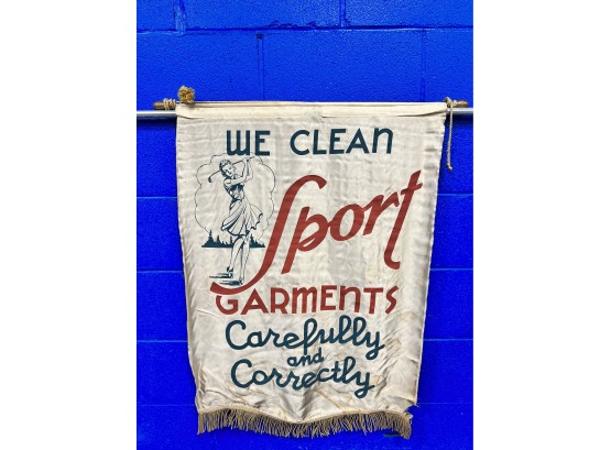 Vintage Silk Clothing Advertisement Banner With Golfer