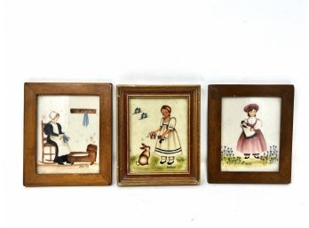 Lot Of 3 Primitive Style Vintage Paintings