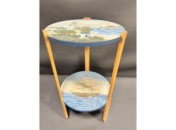 Small Handpainted Nautical Side Table With Oars