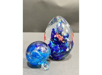 Glass Paperweight Lot With Large Paperweight And Blown Glass Ball