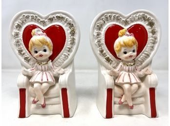 Pair Of Vintage Relpo Ceramic Valentines Planters RARE