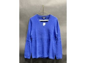 Brooks Brothers Womens V Neck Pure Cashmere Sweater In Blue Size Medium