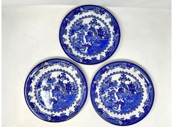 Trio Of Vintage Divided Blue Willow Porcelain Plates Heavy Restaurant Ware