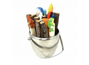 Container Of Colored Pencils Sticks & Animals