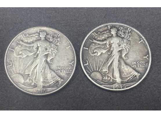 Pair Of 1945 Silver Walking Liberty Half Dollars