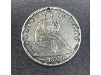 1874 Seated Liberty Half Dollar LOVE TOKEN Silver