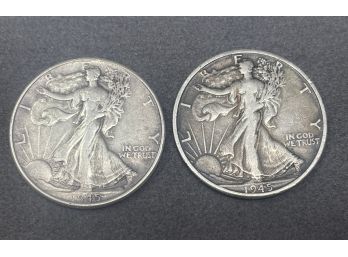 Pair Of 1945 Silver Walking Liberty Half Dollars