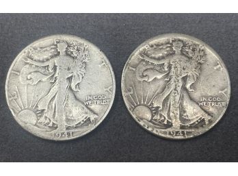 Pair Of 1941 Walking Liberty Silver Half Dollars
