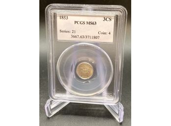 1853 3 Cent Piece Graded MS63