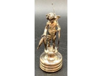 Intricate Diminutive 800 Silver Sculpture Of Boy With Fish